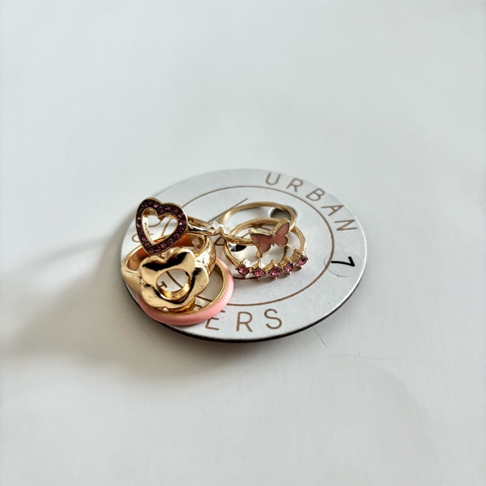 Pink and Gold Urban Outfitters Ring Set